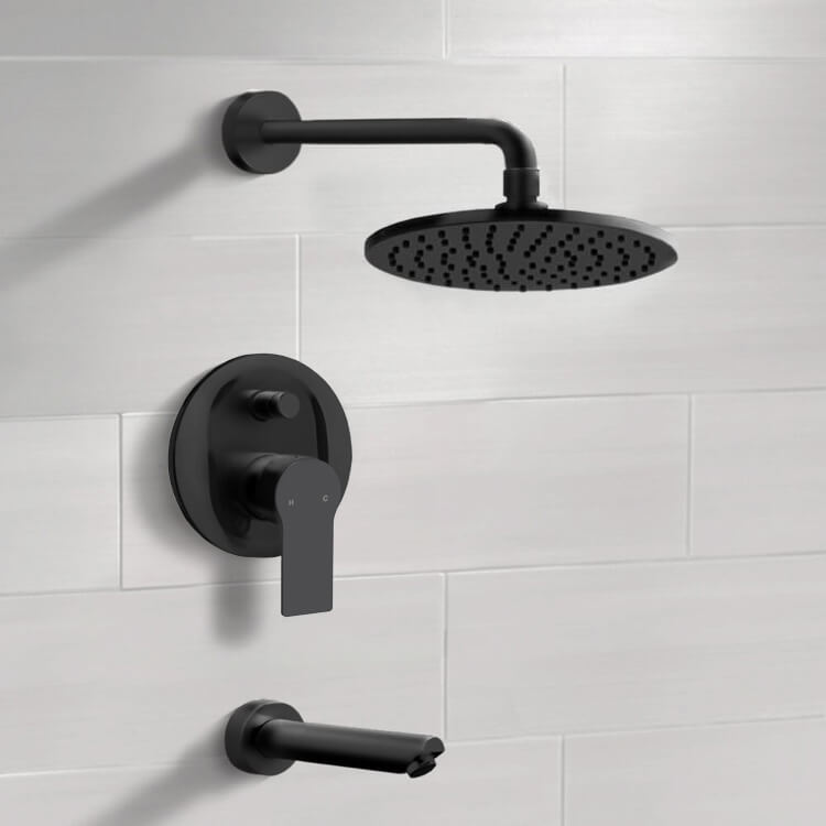 Remer TSF56 Matte Black Tub and Shower Faucet Set With 8 Inch Rain Shower Head